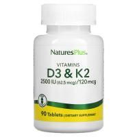 Картинка Вітаміни Д3 і К2 Nature's Plus Vitamins D3 and K2 2500 IU/120мкг 90 таблеток від інтернет-магазину спортивного харчування PowerWay